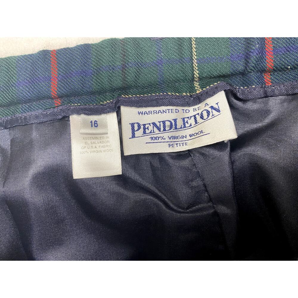 Vintage Pendleton Women 16 Plaid Virgin Wool Pants Trousers Green Blue High Rise - Picture 2 of 6